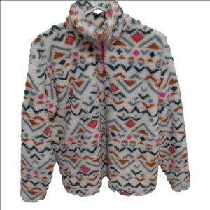 (17) EDDIE BAUER FLUFFY Sweat Shirt / Coat, LARGE, ZIPPER FRONT NECKLINE